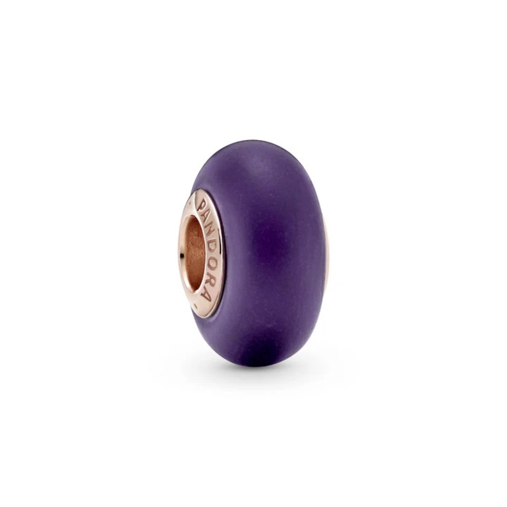 RETIRED: Genuine Pandora Matte Purple Murano Charm 14k Rose Gold Plate